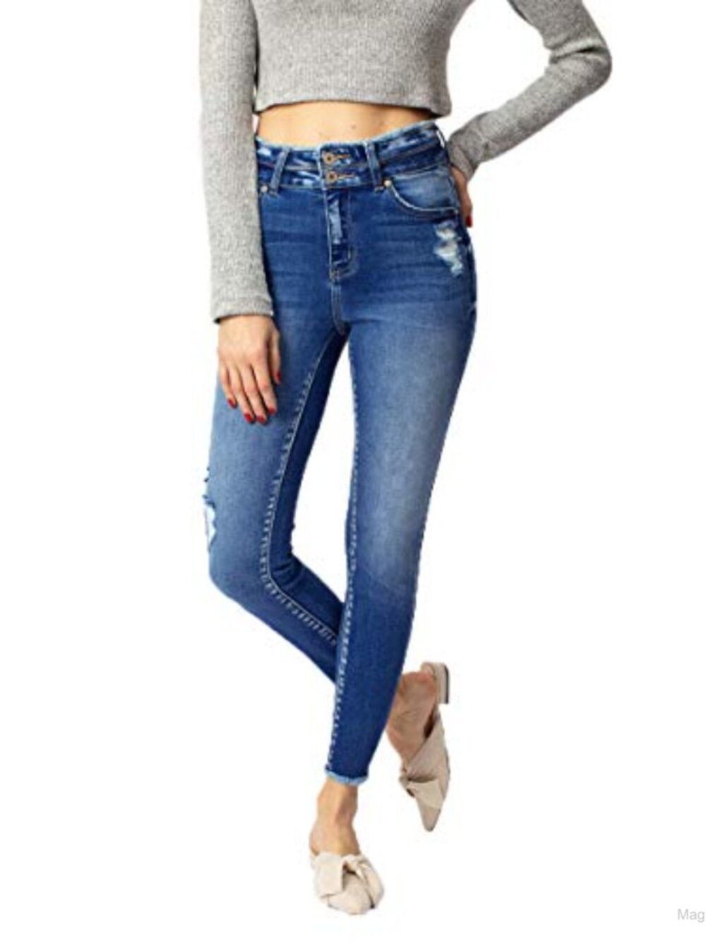 High Rise Ankle Skinny Jeans Stretch Denim Casual